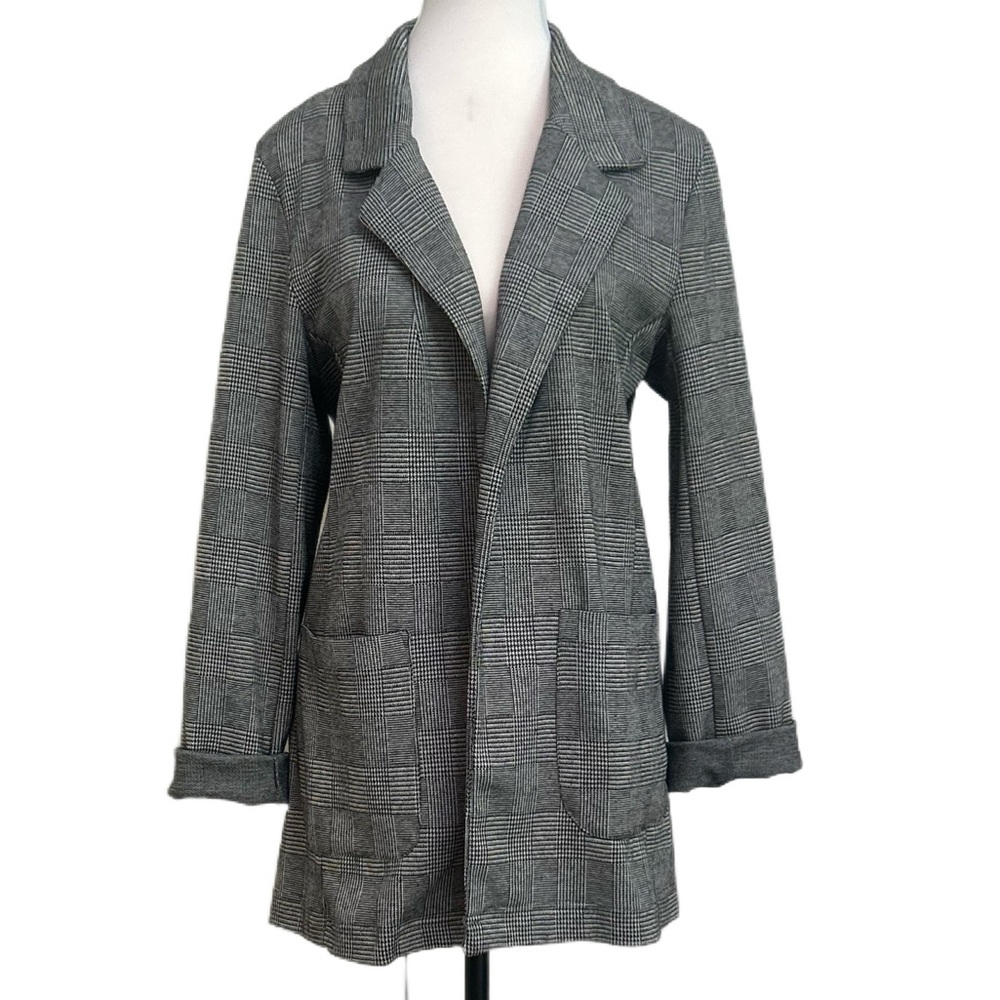 Mind Code Classic Gray Checkered Knit Blazer - image 1